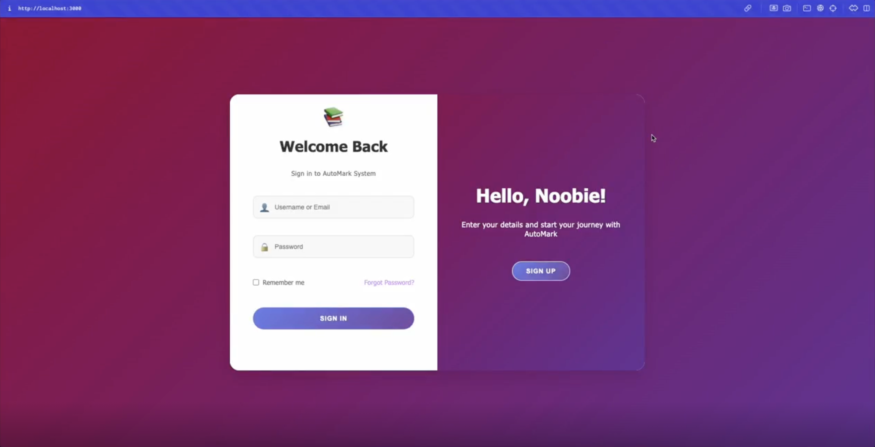 Automark login interface
